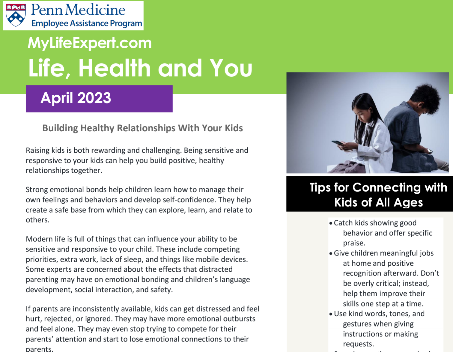 EAP MyLifeExpert April Newsletter Cover Page